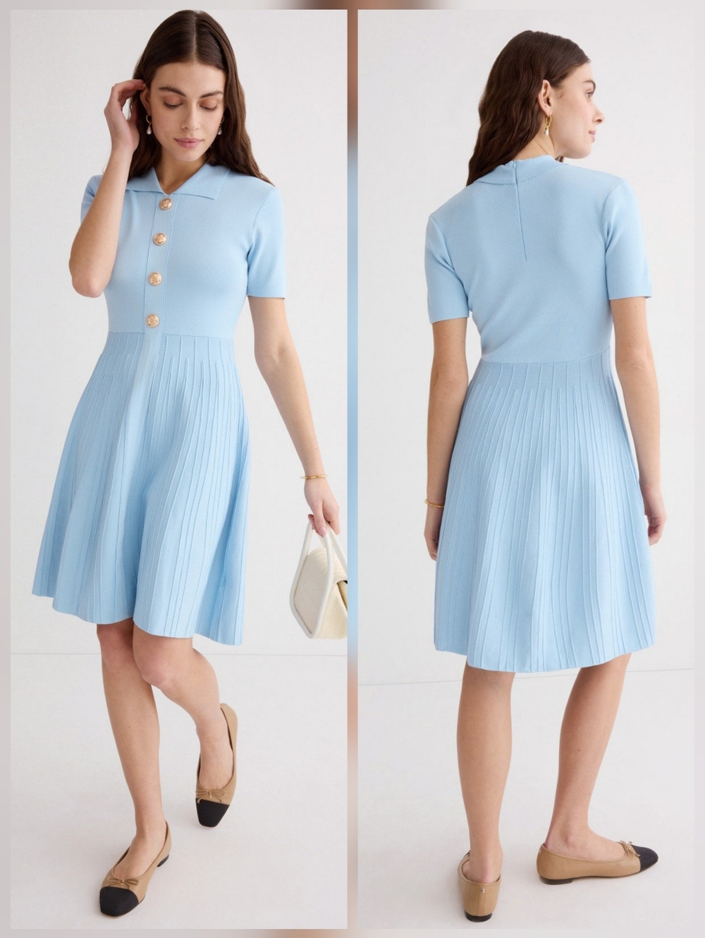 Alexia Admor Soren Fit and Flare Dress Casual Collared Short Sleeves Size S